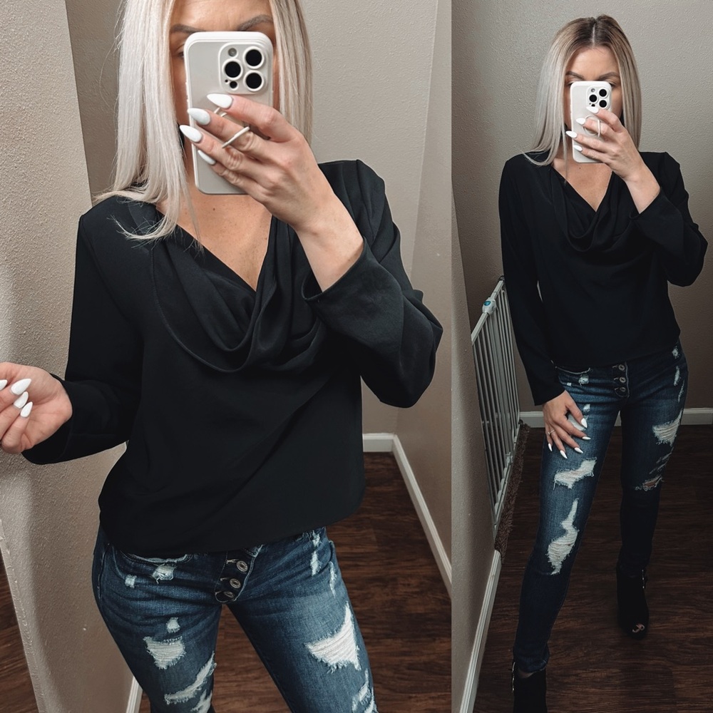ZARA | Romance Cowl neck Black long sleeve top size Large
